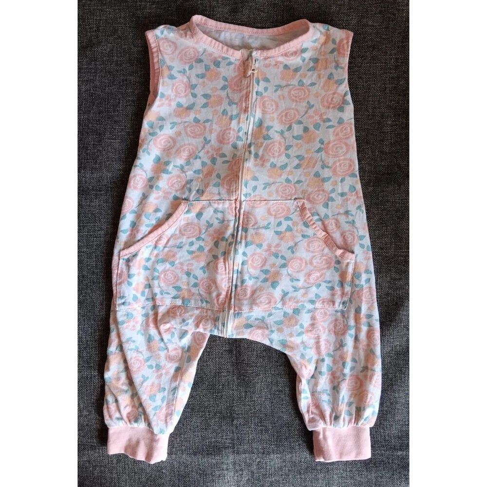 pajamas 12 To 18 months Girls sleep Suit with Flowers Light Weight 2 Way Zip
